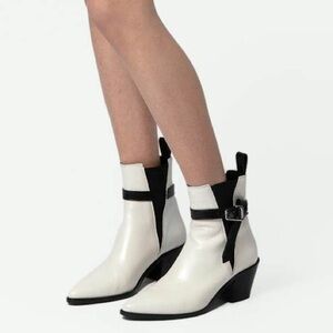 NIB Zadig & Voltaire Tyler Cecilia Vintage Patent Ankle Boot Belted Ice White 40